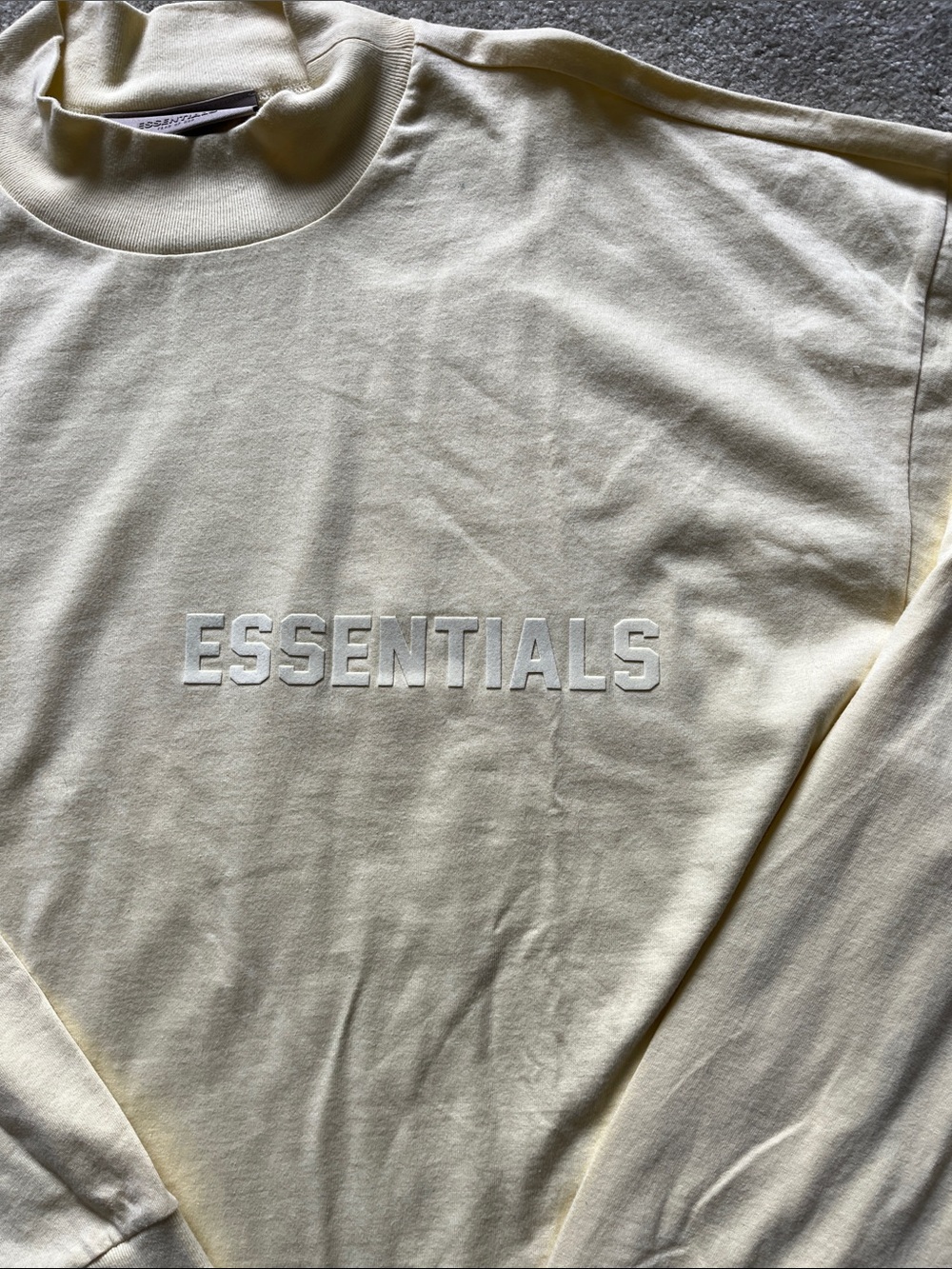 ESSENTIALS Fear of God Men’s Pale Yellow Long-Sleeve Flocked Logo Shirt